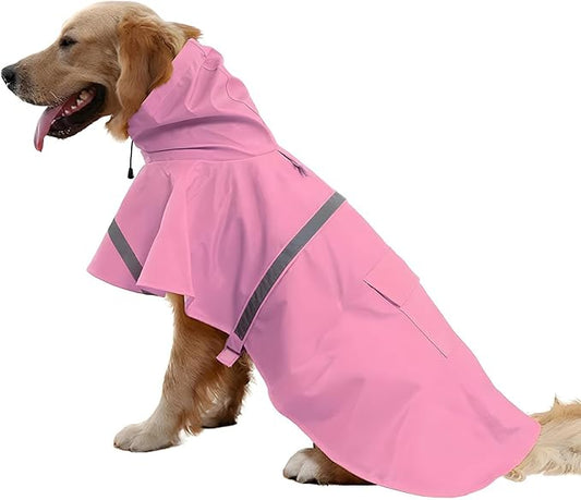 NACOCO Large Dog Raincoat Adjustable Pet Water Proof Clothes Lightweight Rain Jacket Poncho Hoodies with Strip Reflective (M, Pink)