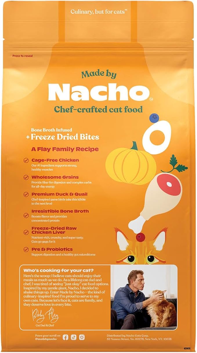 Made by Nacho Dry Cat Kibble 4lb Bag, High Protein Premium Cat Food with Freeze Dried Pieces, Cage-Free Chicken & Duck, Limited Ingredients, Single Bag