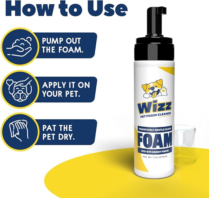 Muddy Mat® Wizz Dog Paw Foam – No-Rinse Pet Cleaner for Dogs Large & Small – Paw Dog Cleanser – Portable Grooming Solution – 7 fl oz
