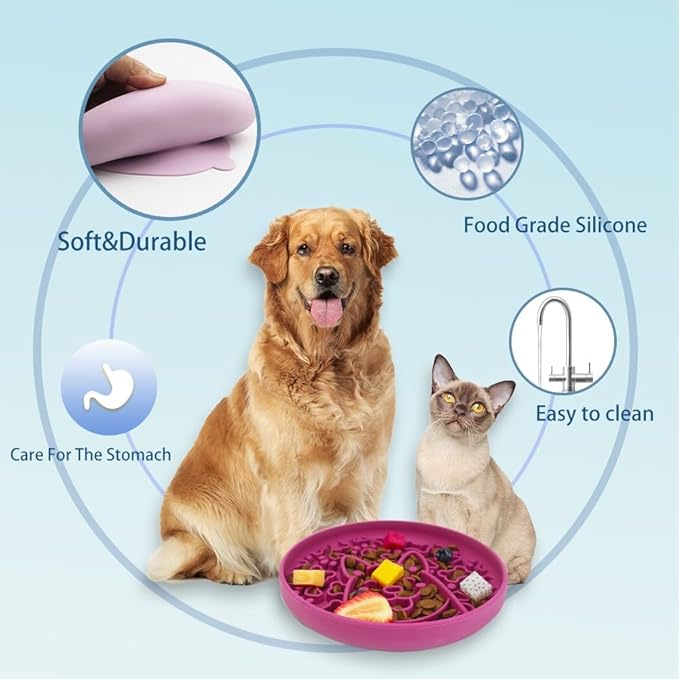 Dog Slow Feeder Bowl,Non-Slip Silicone Base Pet Food Mat, Healty Eating for Fast Eaters,Easy Clean Dishwasher Safe,for Small Medium Dogs Cats (Peach Pink)