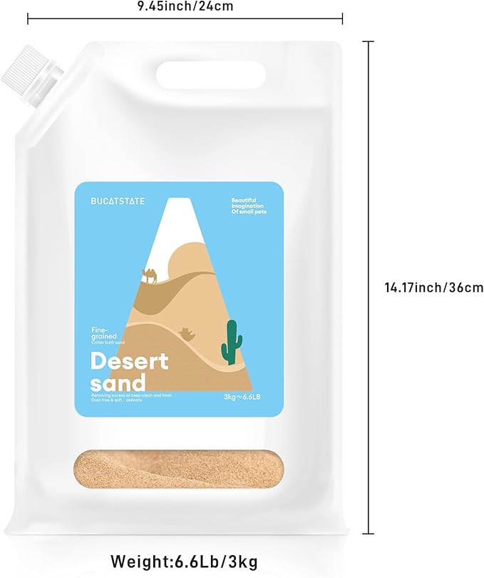 BUCATSTATE Hamster Bath Sand with Pour Spout Large Pack, 13.2LB Desert Bath Sand | No-Dust Potty Litter Calcium-Free Sand for Hamster Chinchillas Gerbil Mice Degu or Other Small Pets (2Pack-Fine Sand)