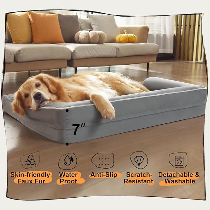 Small Dog Bed Orthopedic Washable Cat Bed Memory Foam Small Couch Sofa Indoor Comfy Pet Beds with Waterproof Removable Cover & Non-Slip Bottom