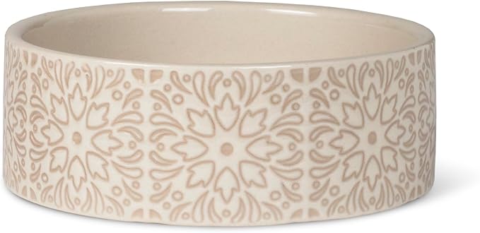 Fringe Studio Sevilla Tile Sand Small Ceramic Imprinted Pet Bowl (5" Diameter x 1.75" H, 12 fl.oz.), PetShop Collection (785SM001)