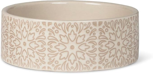 Fringe Studio Sevilla Tile Sand Small Ceramic Imprinted Pet Bowl (5" Diameter x 1.75" H, 12 fl.oz.), PetShop Collection (785SM001)