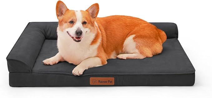 Orthopedic Dog Beds Large Sized Dog, Memory Foam Pet Bed for Medium and Large Dogs, Removable and Washable Microsuede Cover, TPU Waterproof Liner, Nonskid Bottom, 41x27x6 Inches, Dark Grey
