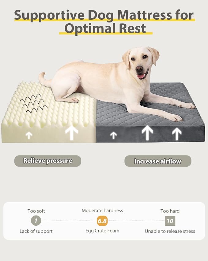 Orthopedic Dog Beds for Extra Large Dogs Waterproof Pet Mattress with Removable Washable Cover and Non-Slip Bottom, Quilting Bed for Crate, 47x29 Inch, Dark Gray
