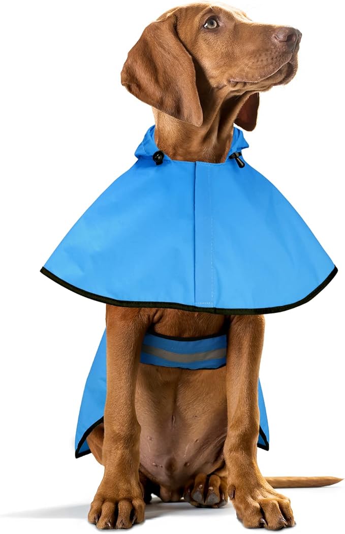 Weesiber Dog Raincoat, Waterproof Dog Rain Jacket with Leash Hole, Reflective Puppy Rainwear Hooded Pet Poncho Slicker for Walking (S, Blue)