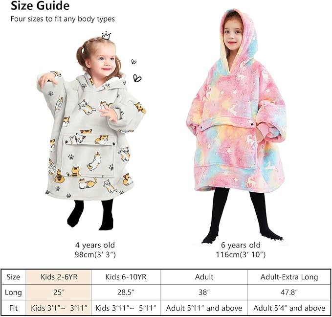 KFUBUO Wearable Blanket Hoodie for Kids Sherpa Patterns Oversized Sweatshirt Blanket With Pocket 6-10 Year Old Girl Birthday Gifts Ice Cream