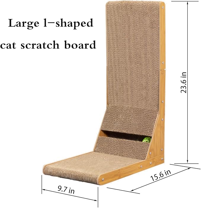 Cardboard Scratching Post with Bevel, 23.6-inch L-Shaped Scratching Post, All-Around fit, Allowing Cats to Stretch and Scratch, Built-in Toy Ball, Furniture Protection, Suitable for Indoor use