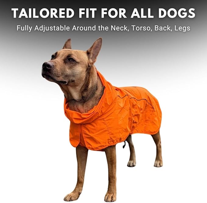 Spark Paws Dog Raincoat, Waterproof Windproof Rain Jacket, for Small Medium Large Extra Large Dogs, Reflective Breathable Full-Body Coverage Dry Suit - Orange - 2XL