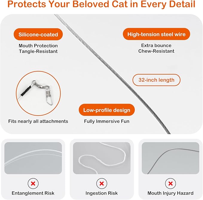 Cat Wand Toy – Retractable Wand with 4 Feather Toy Refills for Indoor Cats Enrichment, Interactive Cat Toy for Bored Adult Cats and High-Energy Kittens (BioBugs Serie)