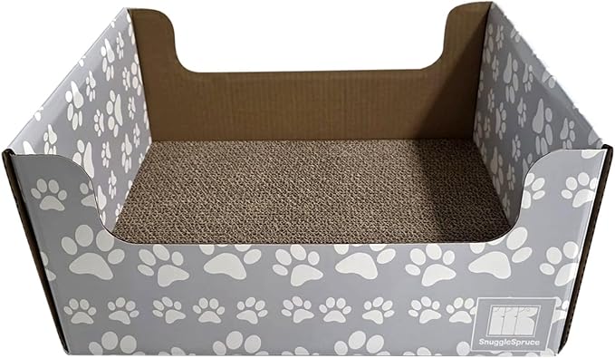 SnuggleSprunce 2-in-1 Cat Scratcher, Heavy Duty Scratching Toy, Eco-Friendly Cardboard Box with Refillable Double Sided Scratch Pad, for Cats and Kitty, Indoor Pet Furniture, Light Gray