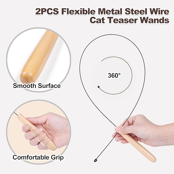 Kingtree Cat Teaser Toys, 8 Pack Feather Wand Cat Toys with 6Pcs Replacement Feathers Insects & 2Pcs Flexible Steel Wire Teaser Wands, Interactive Pet Feather Toys with Bells for Play Chase Exercise