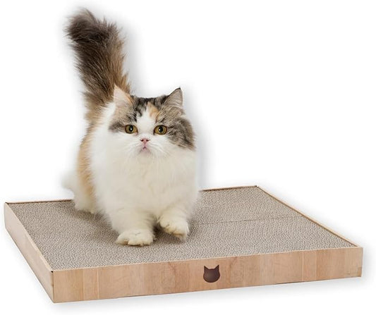 Necoichi Cardboard Cat Scratcher Bed for Indoor Cats - Cat Scratching Board (18" King, a.Oak Lounge)