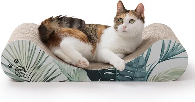 Necoichi Cardboard Cat Scratcher Bed for Indoor Cats - Cat Scratching Board, Horizontal Cat Scratch Pad Lounger with Reversible Usability and Extra Comfort for Lounge, Curved (23" Large, Oak)