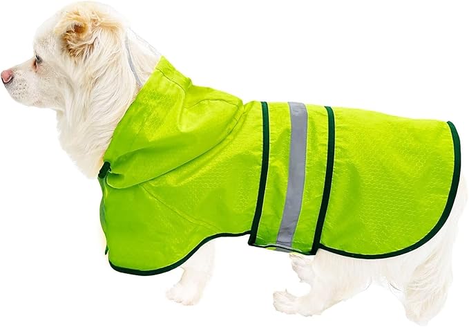 Dog Raincoat Waterproof Reflective Slicker - Lightweight Breathable Hooded Poncho Rain Coat Jacket with Adjustable Belly Strap and Leash Hole for Small Medium Large Dogs (Green, X-Small)