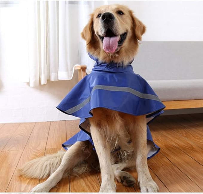 NACOCO Large Dog Raincoat Adjustable Pet Water Proof Clothes Lightweight Rain Jacket Poncho Hoodies with Strip Reflective (XXXL, Blue)