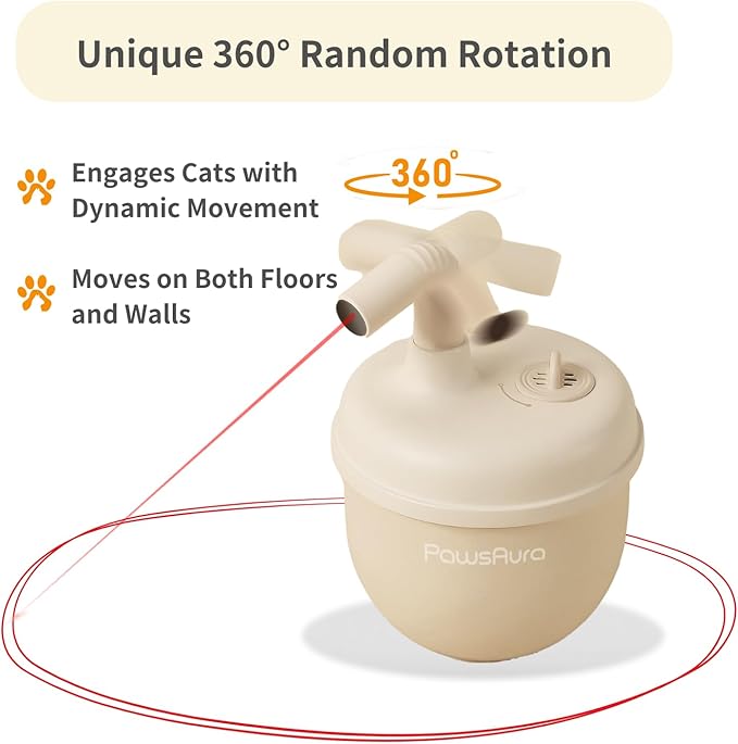 MayMaw Automatic Cat Laser Toy - 360° Self-Balancing Laser with 3 Adjustable Speeds & USB Rechargeable Interactive Toy for Bored Indoor Cats (White)