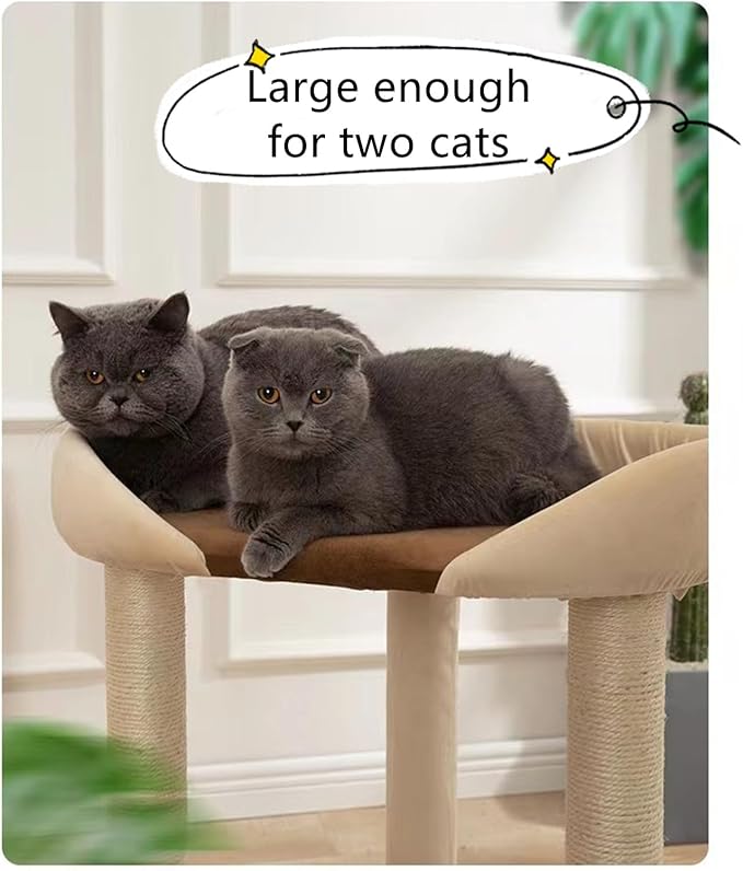 Modern Cat Tree Tower with Extra Large Platform Perch Bed for Maine Coon and Big Couch Sofa for Multiple Cats