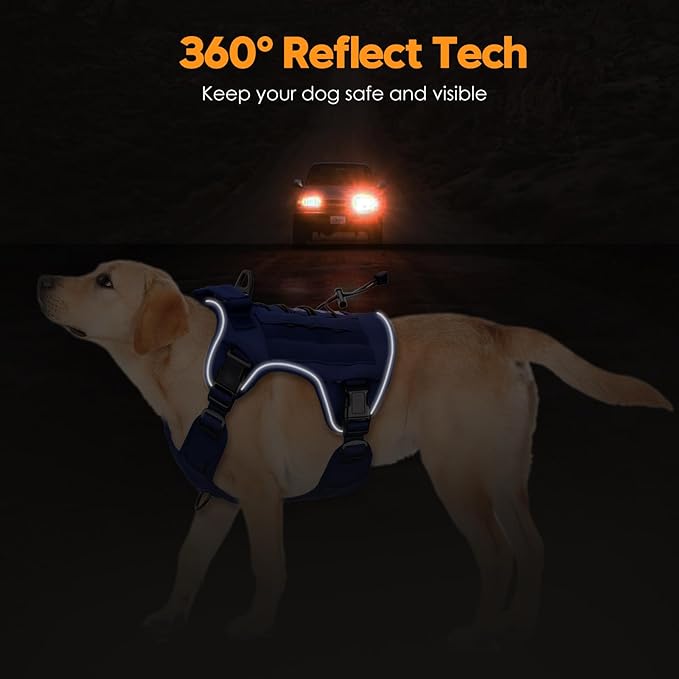 Heavy-Duty Tactical Dog Harness for Large Dogs, No Pull Adjustable Reflective Pet Vest with Molle System, K9 Military-Grade Control for Service Training, Outdoor & 10+ Breeds, Dazzling Blue, XX-Large