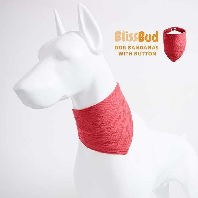 Pet's Cotton Bandanas with Adustable Button for Medium Dog Solid Color Dogs Scarf,WineRed,Medium