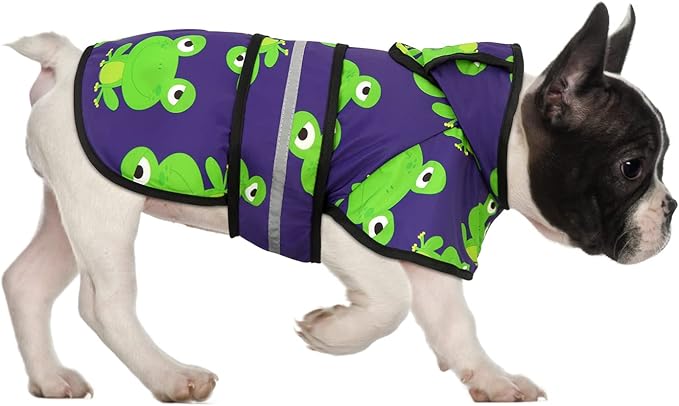 HDE Dog Raincoat Jacket Reflective Adjustable Hooded Pet Poncho Rain Coat with Leash Hole for Small to X-Large Dogs Frogs - M