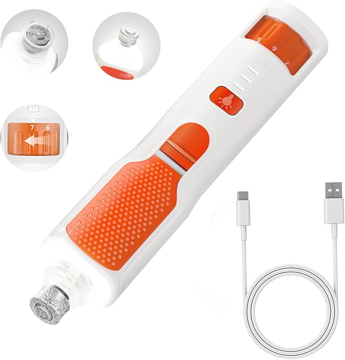 Dog Nail Grinder 7-Speed & 360° LED Light, Professional Pet Nail Grinder for Dogs and Cats, Electric Dog Nail Trimmer Painless Paws Grooming & Smoothing Tool for Large Small Dogs Cats Pets
