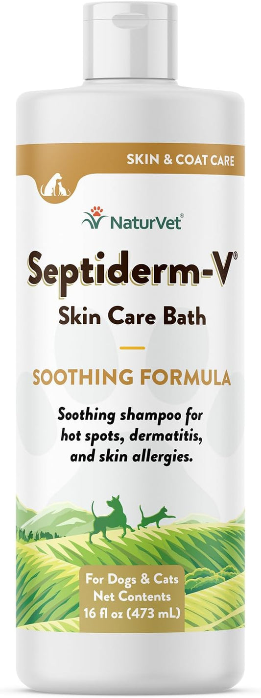 NaturVet Septiderm-V Skin Care Bath Wash for Dogs & Cats – Pet Health, Dog Skin, Itching, Hot Spots – Pet Shampoo, Grooming Aid – 16 Oz.