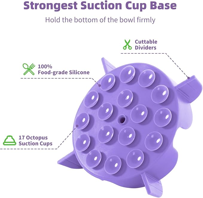 Jaoul Slow Feeder Dog Bowls Insert, 5.4 Inch Cuttable Slow Feeder Insert with 17 Octopus Suction Cups for Small Size Dog Food Bowl (Small, Purple)
