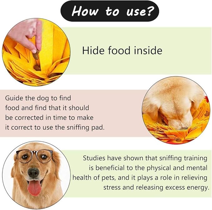 AWOOF Pet Snuffle Mat for Dogs, Interactive Feed Game for Boredom, Encourages Natural Foraging Skills for Cats Dogs Bowl Travel Use, Dog Treat Dispenser Indoor Outdoor Stress Relief (Yellow)