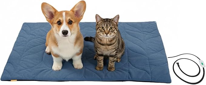 Dog Heating Pad (31"x20") - Waterproof Electric Heated Mat & Pet Bed for Indoor and Outdoor Use, Chew Resistant Cord, Machine Washable Cover with Wheat Pattern Quilting, for Cats and Pets