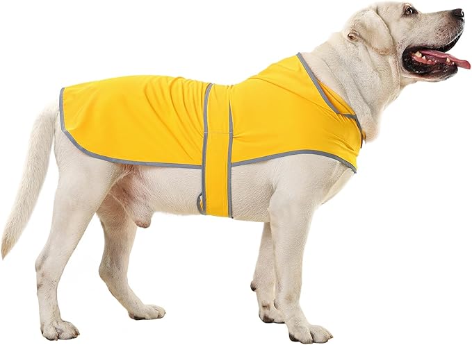 Dog Rain Coat for Large Dogs Waterproof Hooded Rain Jacket with Reflective Strips Leash Hole & Poncho Adjustable Fit (Yellow,XXL)