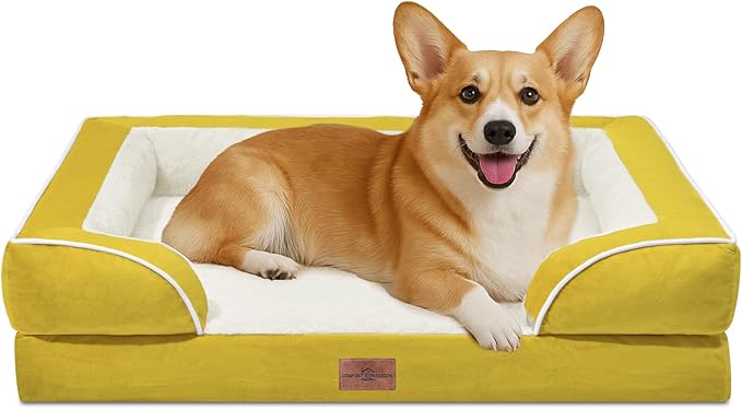 Comfort Expression Orthopedic Dog Bed for Medium Dogs 30x20 Inch, Waterproof Egg Crate Foam Medium Pet Bed with Removable Bolsters, Dog Couch with Washable Cover & Non-Slip Bottom, Spicy Mustard