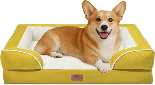 Comfort Expression Orthopedic Dog Bed for Medium Dogs 30x20 Inch, Waterproof Egg Crate Foam Medium Pet Bed with Removable Bolsters, Dog Couch with Washable Cover & Non-Slip Bottom, Spicy Mustard