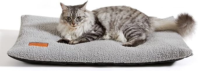 Self Warming Cat Bed Self Heating Pad 24 x 18 inch Thermal Pet mat for Indoor Outdoor Pets Double Filled Cat Mat with Washable Removable Cover Non-Slip Bottom (Light Gray)