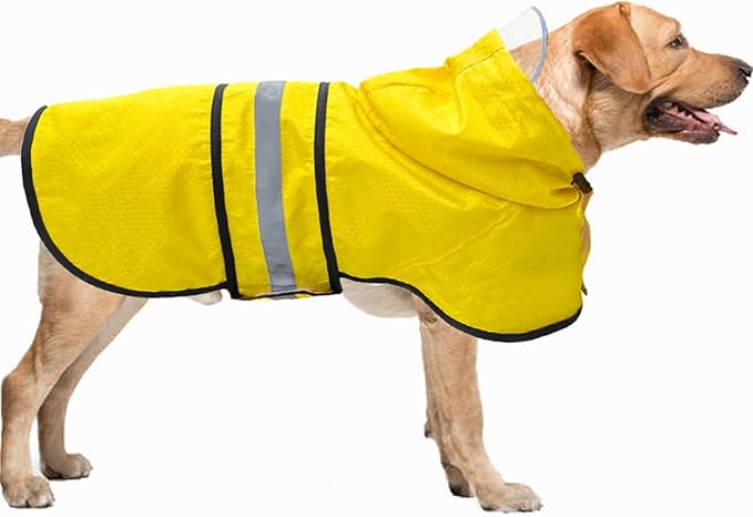 Dog Raincoat Waterproof Reflective Slicker - Lightweight Breathable Hooded Poncho Rain Coat Jacket with Adjustable Belly Strap and Leash Hole for Small Medium Large Dogs (X-Large, Yellow)