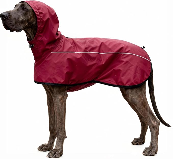 Mosucoirl Dog Raincoat Jacket Reflective Adjustable Hooded Pet Poncho Rain Coats with Leash Hole Waterproof Clothes for Small Medium Large Dogs (Red, XXL)