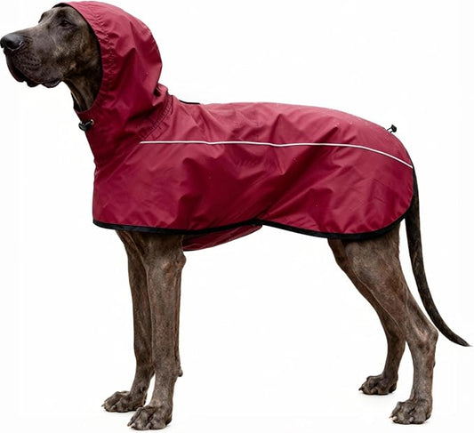 Mosucoirl Dog Raincoat Jacket Reflective Adjustable Hooded Pet Poncho Rain Coats with Leash Hole Waterproof Clothes for Small Medium Large Dogs (Red, L)