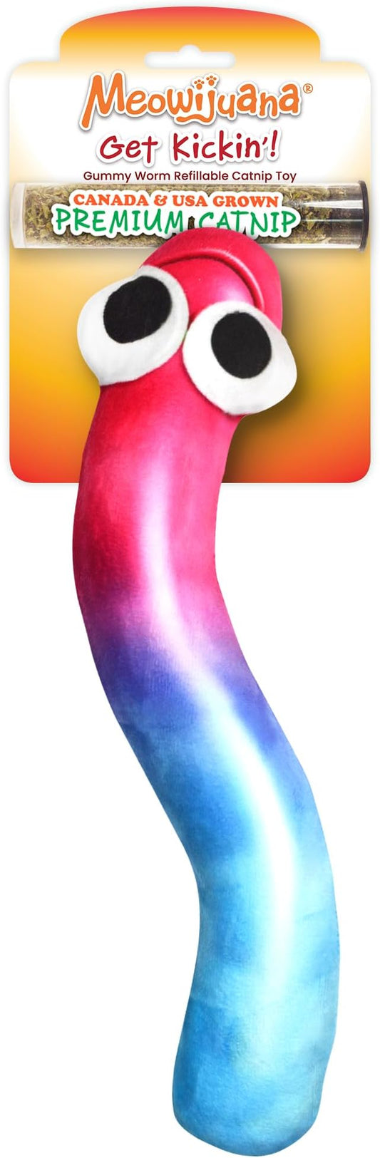 Meowijuana Kicker Toy for Cats | Get Kickin' Gummy Worm | Refillable Kicker Catnip Toy | Promotes Play and Cat Health | Includes Potent Hand Harvested Catnip Grown in North America