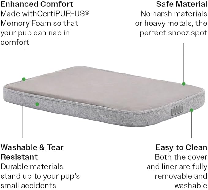 Diggs Snooz Memory Foam Dog Bed - Ideally Sized Revol Dog Crate Pad - Premium Orthopedic Pet Bed for Crate or Home - Grey, Large