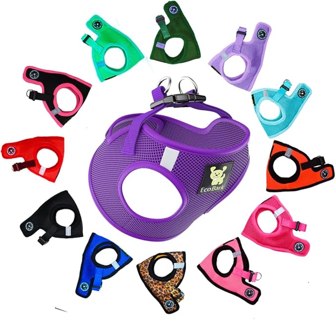EcoBark Step in Dog Harness Vest - Reflective Soft Ultra Padded Mesh Dog Harnesses for XXS, XS, Small, and Medium Dogs Eco-Friendly Comfort Secure Halter No Pull Adjustable Pet Vest (Small, Purple)