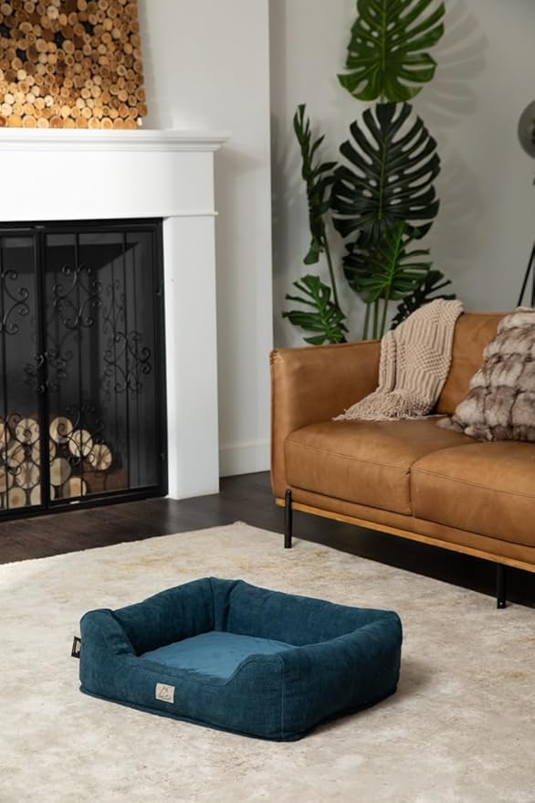 Furry's Paradise Cuddler Waterproof Bolster Pet Bed with Recycled Fibers and Non-Slip Bottom. (Deeper Waters, Small)