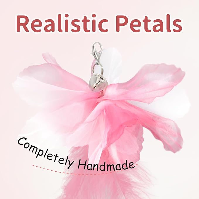 SONGWAY Cat Wand Toys for Indoor Cats - Cat Toy Set with Retractable Teaser Wand and 6 PCS Fairy Feather Toy Refills, Dragonfly Tassel Plush Cat Toys Interactive, Pink