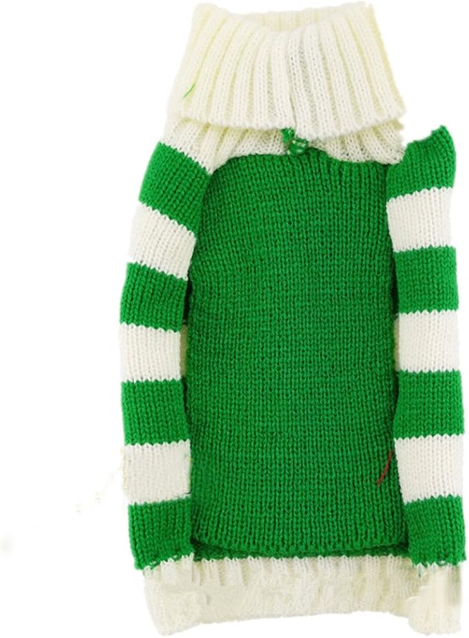 Turtleneck Stripes Pet Clothes Dog Wool Classic Sweaters (Green&White Stripes Deer, M)