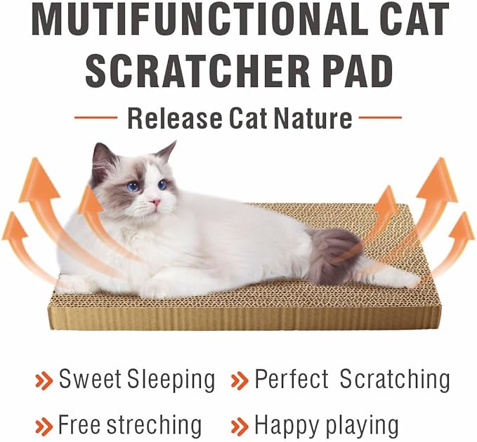 5 PCS Cat Scratching Boards with1 Box for Indoor Cats, 17.3inch Extra Large Recyclable and Reversible Cardboard，Suitable for Cats Rest and Play with Scratch Box