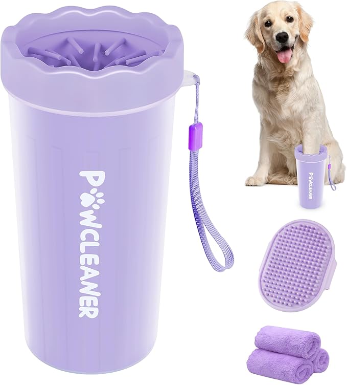 Dog Paw Cleaner, Washer, Muddy Pet Foot Cleaner for Small Medium Large Breed Dogs/Cats (with 3 absorbent towel) (Purple, Large)
