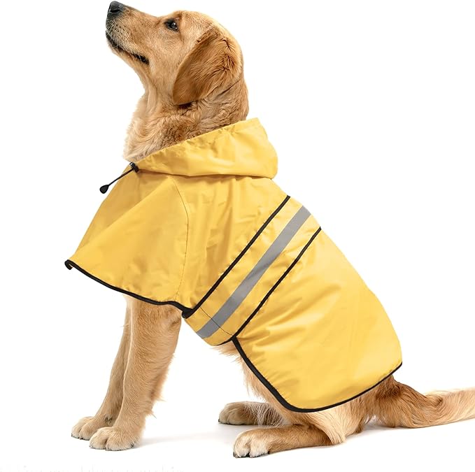Reflective Dog Rain Coats - Waterproof Adjustable Pet Raincoat Jacket, Lightweight Dog Apparel & Accessories Raincoat for Small to X- Large Dogs(Yellow, Large)