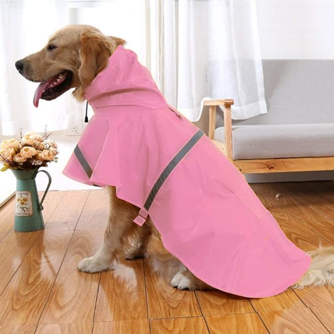 NACOCO Large Dog Raincoat Adjustable Pet Water Proof Clothes Lightweight Rain Jacket Poncho Hoodies with Strip Reflective (XXL, Pink)