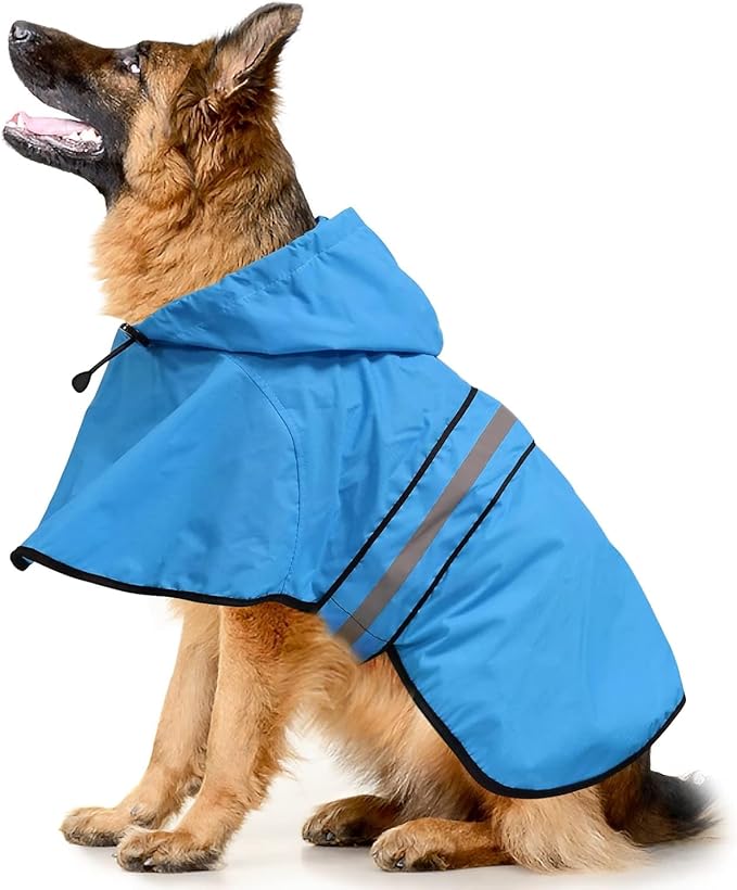 Dog Raincoat, Reflective Waterproof Hooded Pet Rain Jacket, Lightweight Dog Slicker Poncho with Leash Hole for Large Dogs (Blue, XX-Large)