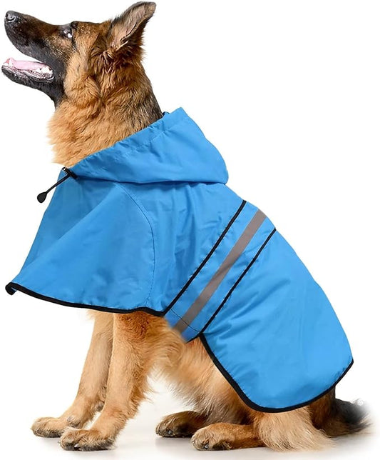 Dog Raincoat, Reflective Waterproof Hooded Pet Rain Jacket, Lightweight Dog Slicker Poncho with Leash Hole for Large Dogs (Blue, XX-Large)